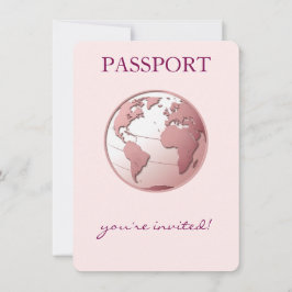Convite Pink Globe Passport Travel Baby Shower