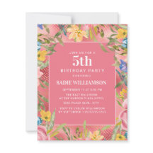 Pink Gold Amarelo Azul Floral Aniversário de 5 ano