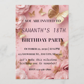 Convite Pink Gold Butterfly Garden Invite