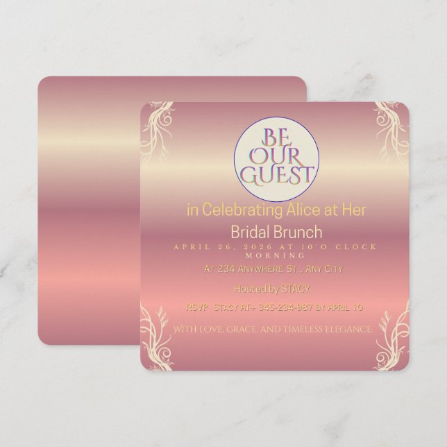 Convite Pink & Gold Foliage Bride to Be Invitation | Chic  (Frente/Verso)