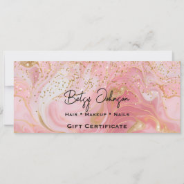 Convite Pink & Gold Glitter Marbled Gift Certificate Card