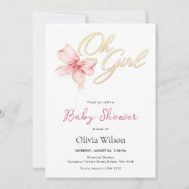 Convite Pink & Gold “Oh Girl” Gold Typography Baby Shower