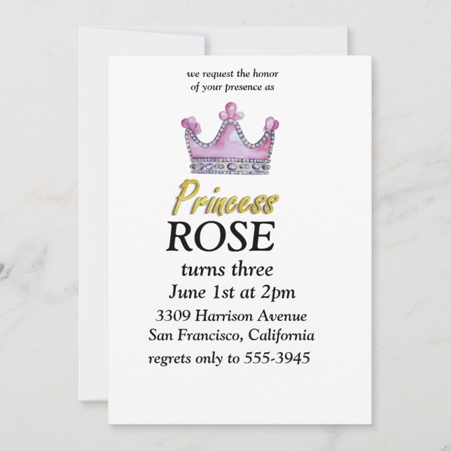 Convite Pink & Gold princess birthday invitation (Frente)