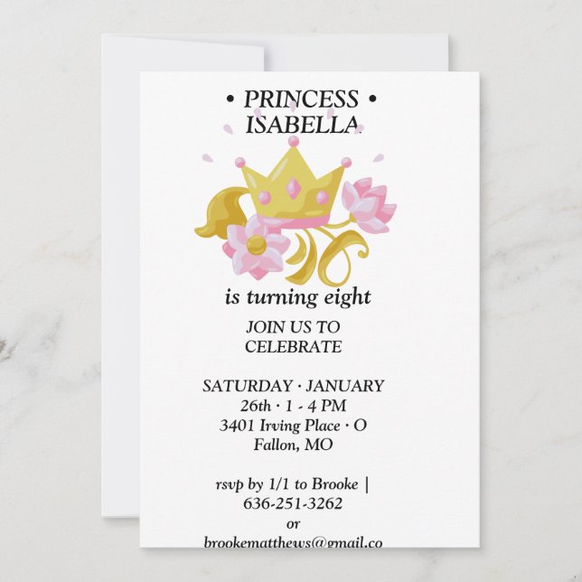 Convite Pink & Gold princess birthday invitation (Frente)