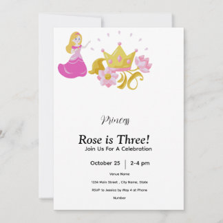 Convite Pink & Gold princess birthday invitation