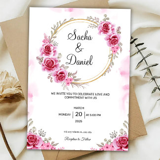 Convite Pink Gold Wedding Invitation