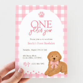 Convite Pink Goldendoodle Dog One Golden Year birthday