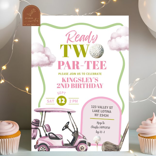 Convite Pink Golf Kid's Two Par-Tee Birthday (Criador carregado)