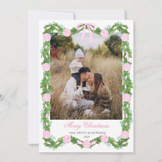 Convite Pink Grandmillennial Photo Christmas Card (Frente)