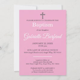 Convite Pink & Gray Cross Watercolor Baptism