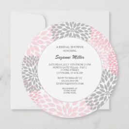 Convite Pink Gray Dahlia Round BRIDAL SHOWER INVITE