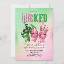 Convite Pink & green Bow magical Birthday Party