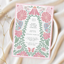 Convite Pink green Garden Baby Shower Invitation 