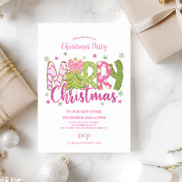 Convite Pink Green Gingerbread Christmas Party