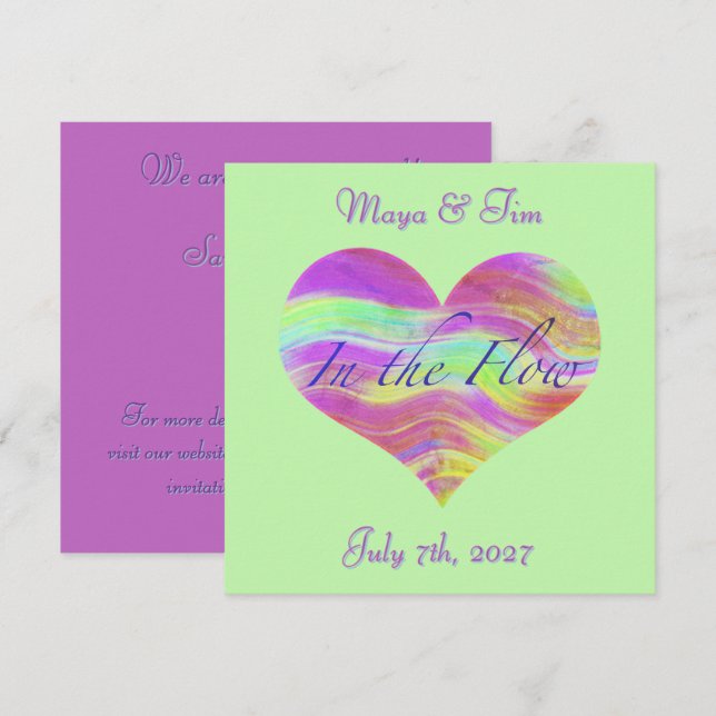 Convite Pink & Green Heart Save the Date (Frente/Verso)