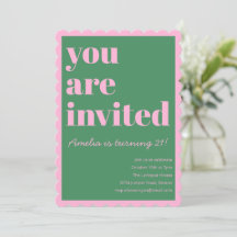 Pink Green Modern 21st Scalloped Birthday Party