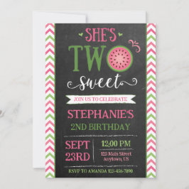 Convite Pink Green Two Sweet Melon 2nd Birthday Invitation