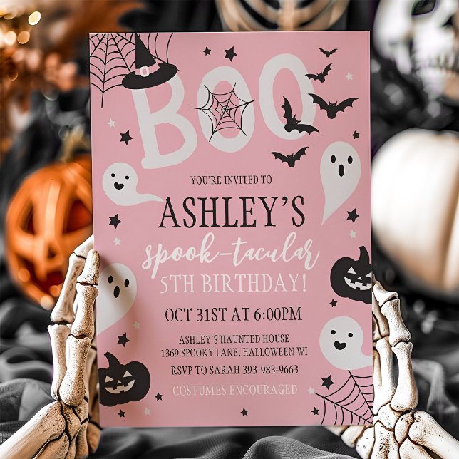 Convite Pink Halloween Birthday Invitation (Pink Halloween Birthday Invitation)