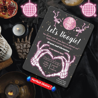 Convite Pink Halloween Dancing Skeletons Disco Ball Party