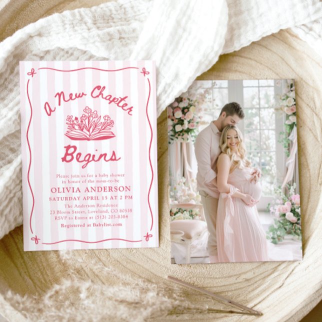 Convite Pink Hand Drawn A New Chapter Begins Baby Shower (Pink Hand Drawn A New Chapter Begins Baby Shower Invitation)