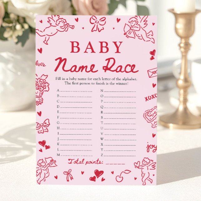 Convite Pink Hand Drawn Baby Name Race Baby Shower Game (Pink Hand Drawn Baby Name Race Baby Shower Game)