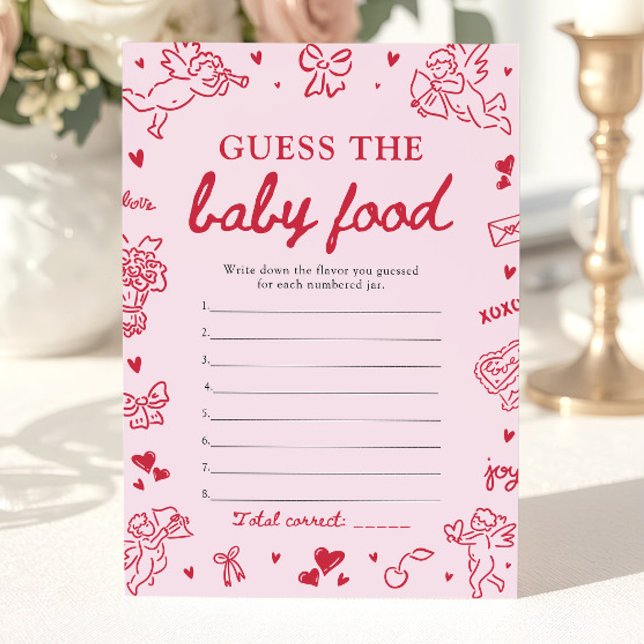 Convite Pink Hand Drawn Baby Shower Guess The Baby Food (Pink Hand Drawn Baby Shower Guess The Baby Food Game)