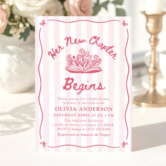 Convite Pink Hand Drawn Book Her New Chapter Bridal Shower (Pink Hand Drawn Book Her New Chapter Bridal Shower Invitation)