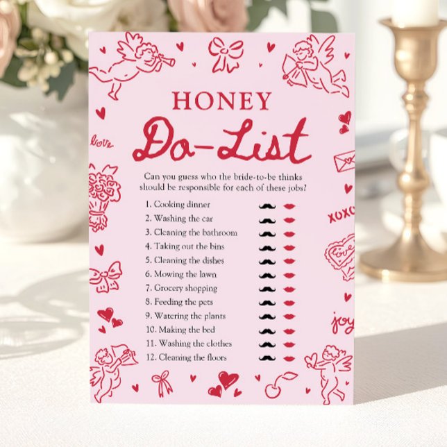 Convite Pink Hand Drawn Honey Do List Bridal Shower Game (Pink Hand Drawn Honey Do List Bridal Shower Game)