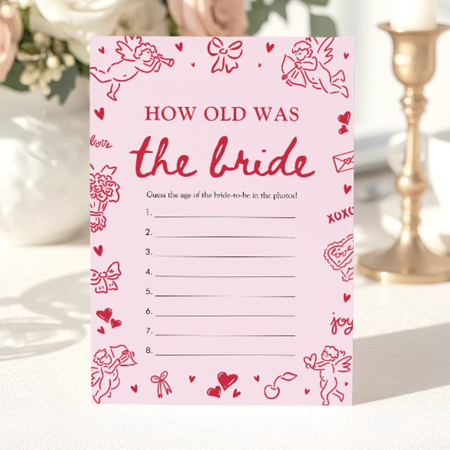 Convite Pink Hand Drawn How Old Was The Bride Game  (Pink Hand Drawn How Old Was The Bride Game)