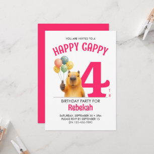 Convite Pink HAPPY CAPPY Capivara Personalizado Aniversári