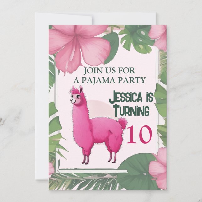 Convite Pink Happy Sorrindo Pajama Lama (Frente)