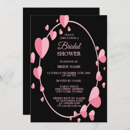 Convite Pink Heart Black Geometric Bridal Shower Party