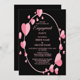 Convite Pink Heart Black Geometric Engagement Party