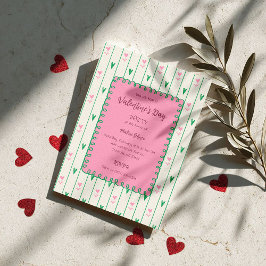 Convite Pink Heart Blooms & Green Heart - Modern Valentine