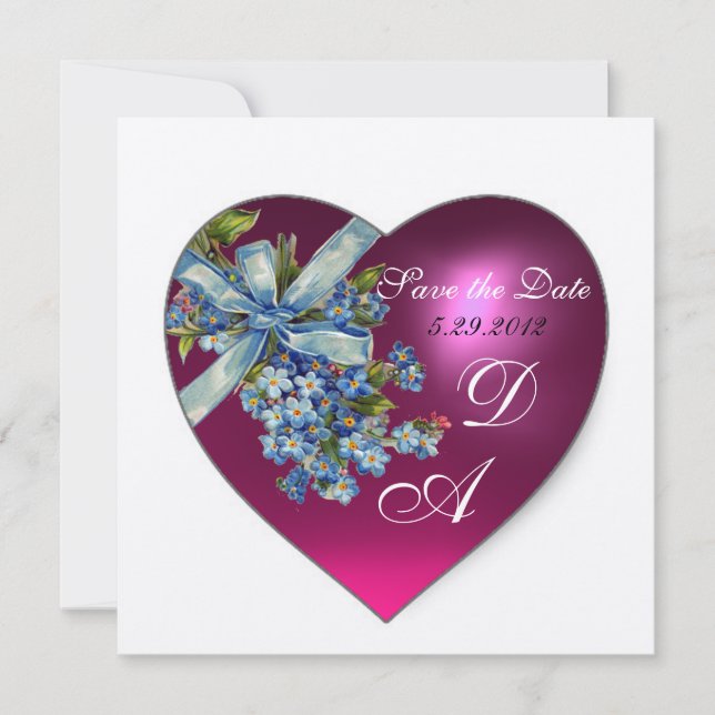 Convite PINK HEART FORGET ME NOT MONOGRAM Champanhe Branco (Frente)
