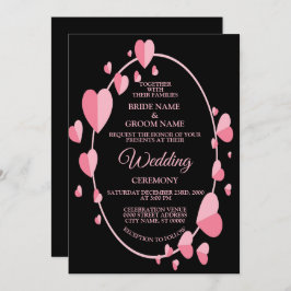 Convite Pink Heart Pattern Black Geometric Elegant Wedding