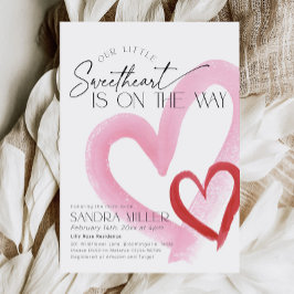 Convite Pink Heart Valentine Little Sweetheart Baby Shower