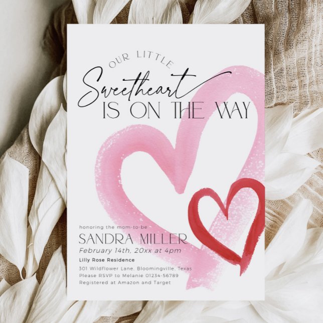 Convite Pink Heart Valentine Little Sweetheart Baby Shower (Little Sweetheart Baby Shower invitation for valentines day)