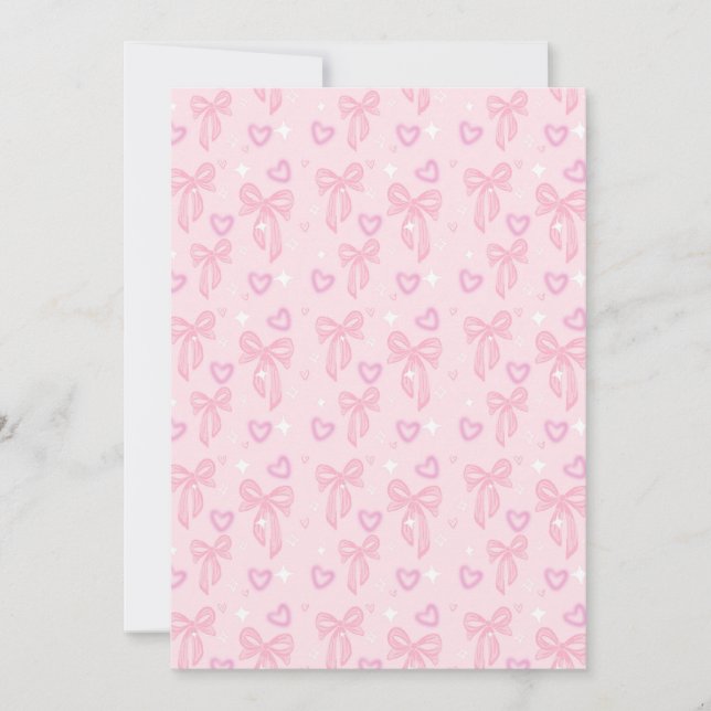 Convite Pink Hearts & Bows Invitation (Frente)