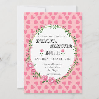 Convite Pink Hearts Flower Bridal Shower Invitation Card