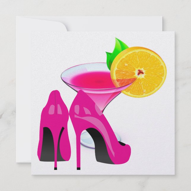 Convite Pink Heels and Cocktail - Partido Cocktail - SRF (Frente)