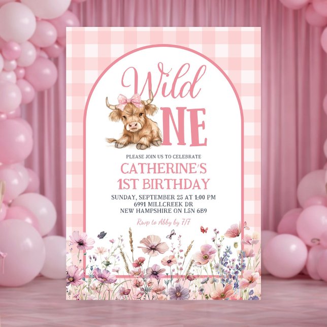 Convite Pink Heifer Bull First Birthday Invitation (Criador carregado)