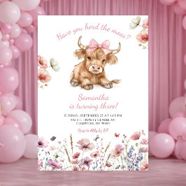 Convite Pink Heifer Bull Floral Birthday Invitation
