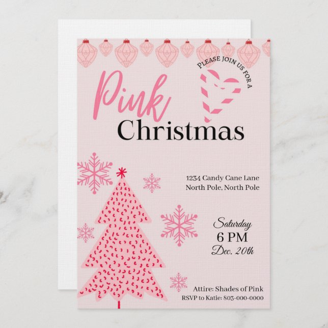 Convite Pink Holiday Party Invitation (Frente/Verso)