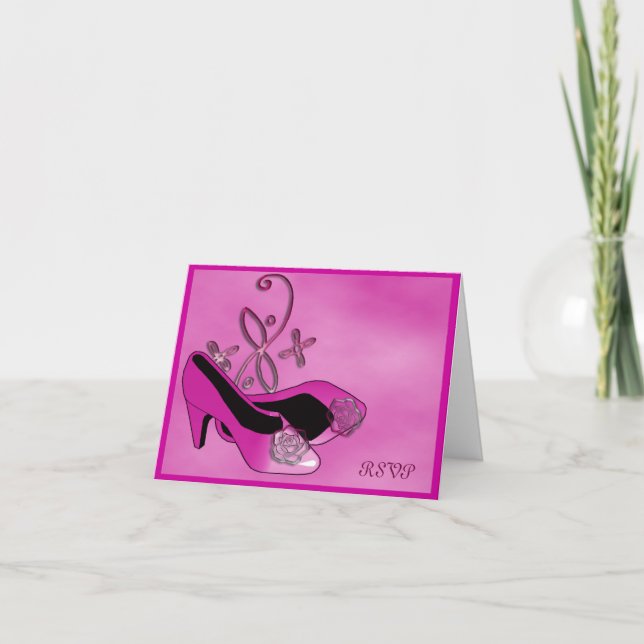 Convite Pink-Hot Heels Quinceanera 15 Birthday RSVP (Frente)
