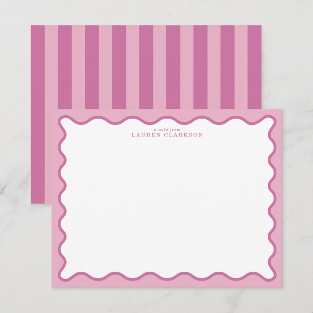 Convite Pink & Hot Pink Wavy Border Note Card (Frente/Verso)