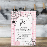 Pink Houndstooth Spooky Um Aniversário de Hallowee