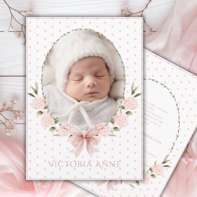 Convite Pink  Hydrangeas Vintage Birth Announcement (Criador carregado)