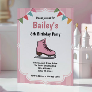 Convite Pink Ice Skating Birthday