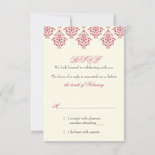 Convite Pink Ivory Arabesque Damask Floral Casamento RSVP